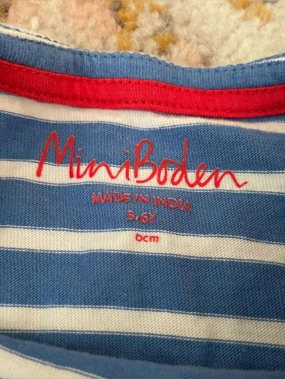 Mini Boden Blue & White Striped Long-Sleeve Tunic with Mouse Mushroom Appliqués